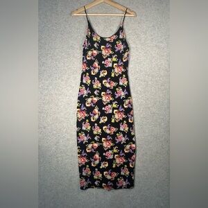 Alice + Olivia Delora Magnolia Floral Black Fitted lined stretch Slip Dress